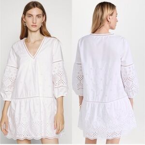 CLUB MONACO Women's Eyelet lightly lined Mini Dress 3/4 Sleeve White. Loose fit